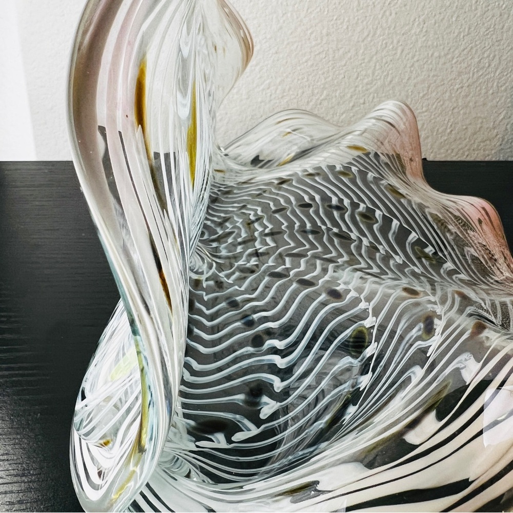 Signed LaChaussee Art HandBlown Glass Clam Shell Sculpture Artist Signed 10" W - Picture 12 of 16